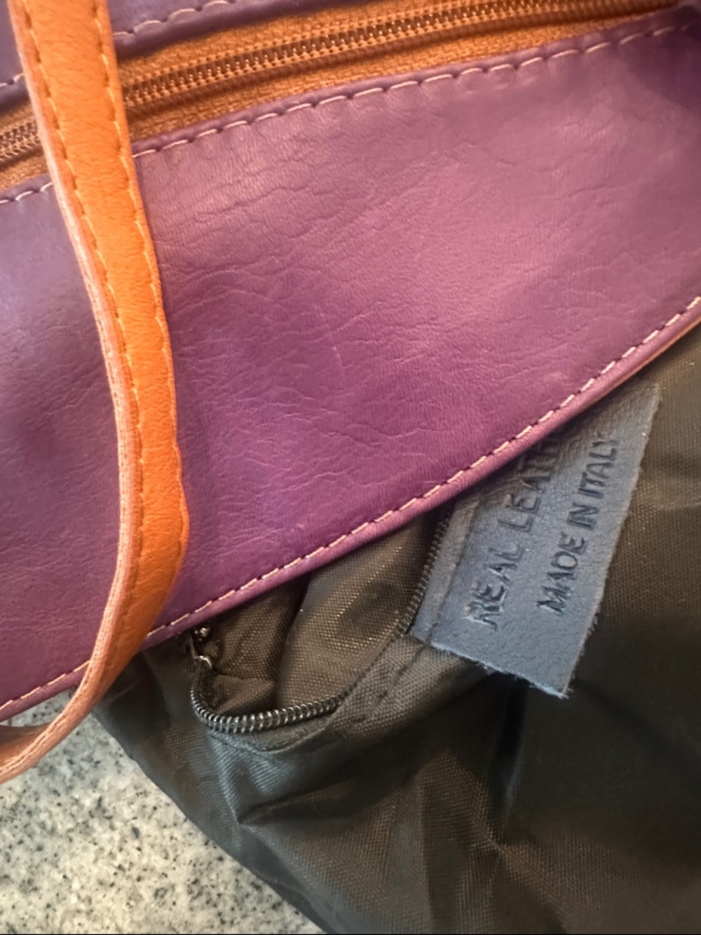 Purple Leather Crossbody with Tan Trim - Picture 6 of 7